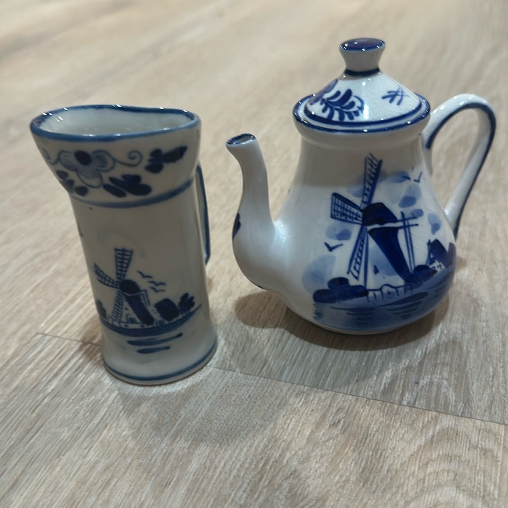 DELFT BLUE Hand painted Mini Set Sugar Creamer HOLLAND Dutch